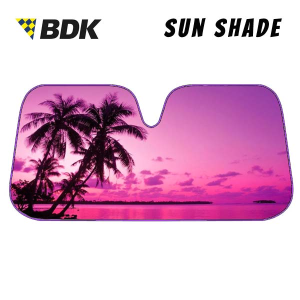 SUNSET BEACH サンシェード 車用 日よけ UVカット 遮光 サンセット ビーチ 夕日 パープル おしゃれ パ..