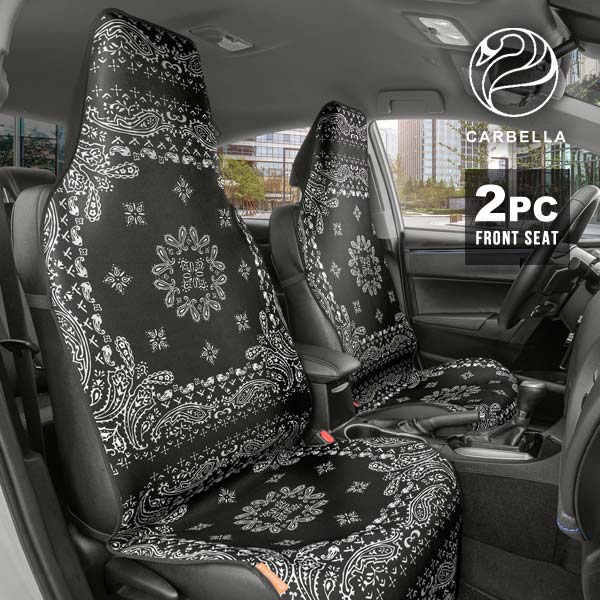 シートカバー ペイズリー柄 2席 セット フロント シート カバー 運転席 助手席 2フロントセット シートプロテクター サイドレス バックレス ペイズリー ブラック 車 内装 Lowrider ローライダー ウエストコースト west coast アメリカ 雑貨 その1
