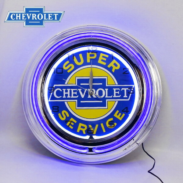 CHEVROLET ネオンクロック ブルー イエロー シボレー ボウタイ ロゴ ネオン NEON CLOCK 時計 壁掛け ブルーネオン おしゃれ ネオン管 ガレージ アメ車 インテリア 壁掛け 大きめ 掛け時計 ロー…