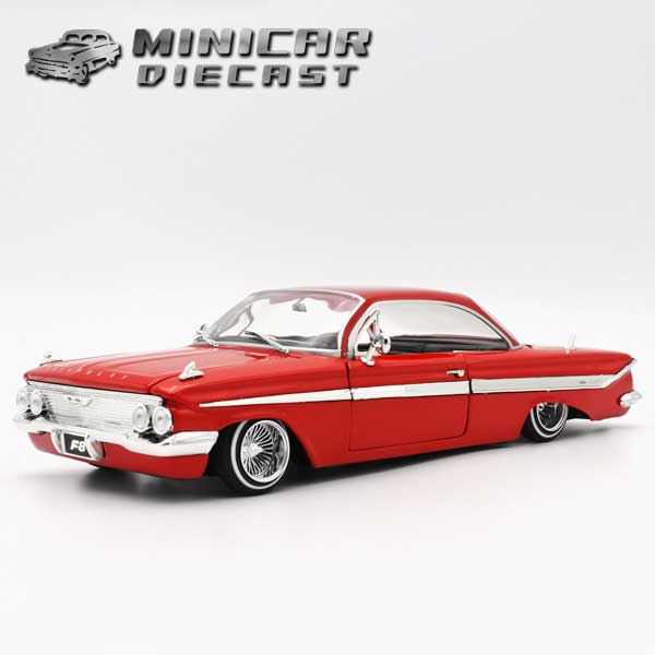 1/24 箱入り ミニカー 1961 CHEVROLET IMPALA レッド リアルデイトンカスタム 61年 シボレー インパラ アメ車 CHEVY chevy シェビー lowrider カスタム ミニカーWire wheel ワイヤーホイール jadatoys ジャダ ジャダトイズデイトン ローライダーカスタムミニカー