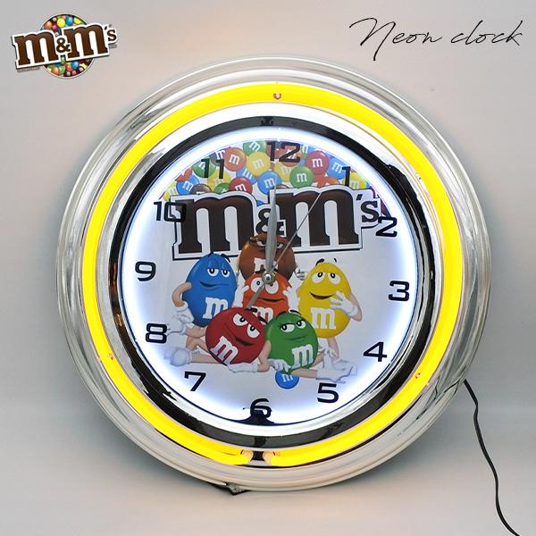 m&m's ネオンクロック イエロー ロゴ ネオン NEON CLOCK エムアンドエムズ m&ms エムアンドエム キャラクター かわいい 時計 壁掛け おしゃれ ネオン管 ガレージ アメ車 インテリア 壁掛け 大きめ 掛け時計 ローライダー チカーノ チカーノファッション アメリカ 雑貨