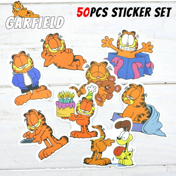 ガーフィールド ステッカー セット 50枚 シール GARFIELD おしゃれ ストリート インテリア オーディー 犬 いぬ プーキー ぬいぐるみ キャラクター かわいい シール Lowrider ローライダー ビニール バイク 車 ネコ 猫 カラフル オレンジ アメリカ 雑貨のサムネイル