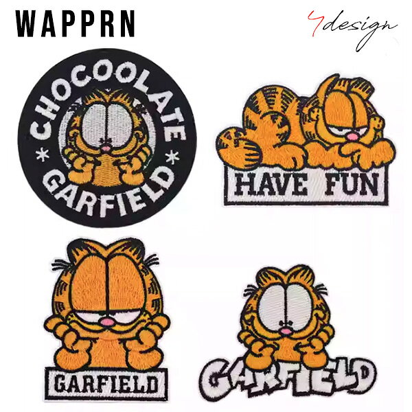Rakuten - ガーフィールド ワッペン 全4種類 刺繍 GARFIELD キャラクター アイロン アップリケ アイロンパッチ シンプル おしゃれ かわいい ネコ 猫 オレンジ 大きめ アクセサリー lowraider ローライダー アメリカ 雑貨