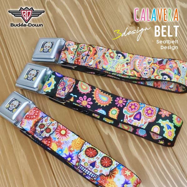 ベルト バックルダウン カラベラ メキシカン スカル シートベルト バックル 全3種 メキシコ スカル ドクロ 骸骨 おしゃれ カラフル BUCKLE DOWN アメリカ製 メキシコ雑貨