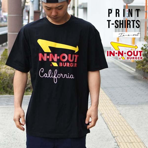 Tシャツ 半袖 メンズ IN-N-OUT BURGER ブラック トップス 黒 オーバーサイズ ビッグシルエット ロゴ カリフォルニア California インナウトバーガー インアンドアウトバーガー ハンバーガー トップス 大人サイズ 西海岸 インアウトバーガー ウエストコースト