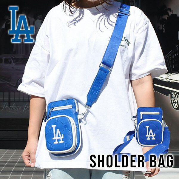 乐天商城 - ドジャース ショルダーバッグ ロサンゼルス ドジャース グッズ MLB dodgers LA LOS ANGELES 大谷翔平 ブルー 合皮 カバン 肩掛け ショルダー バッグ 斜め掛け ポーチ おしゃれ ロゴ 刺繍 シンプル プレゼント ローライダー Lowrider ウエストコースト アメリカ 雑貨