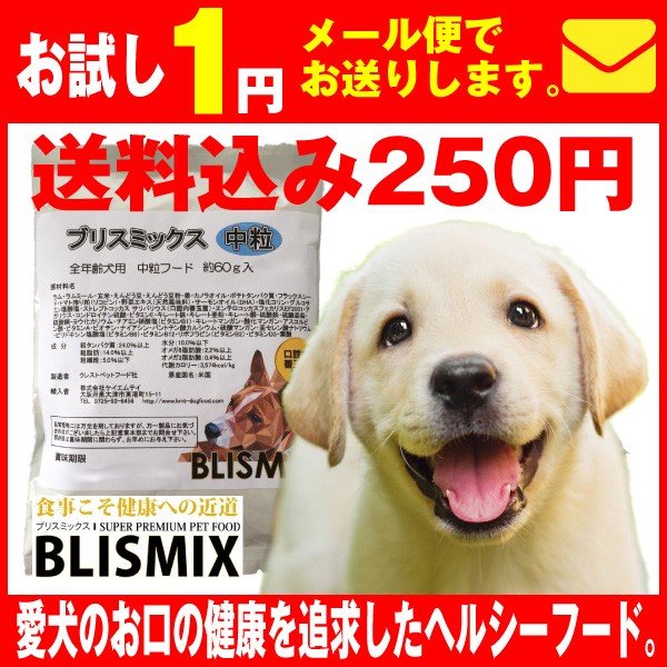 【お試し 犬 フード】ブリスミックス ラム 中粒 約60g入り×2袋 サンプル ドックフード ペットフード 犬 口臭 口腔ケア 歯周病 歯磨き ハミガキ KMT 成犬用 幼犬 仔犬 パピー 犬用品 老犬用 シニア犬 アガリクス ドライフード