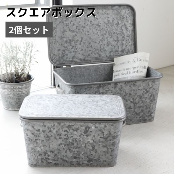 Rakuten - 収納ボックス おしゃれ 2個セット フタ付き 蓋付き ふた付きベージ・スクエアボックス 2点セット