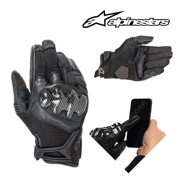 alpinestars/アルパインスターズ 3567222 SMX-R GLOVE BLACK S 黒 本革 メッシュ プロテクション グローブ バイク カーボン調 スマホタッチ対応 バイク 自転車 おしゃれ かわいい かっこいい プロテクター 手袋 夏用 バイク好き ギフト お買い物マラソン 開催