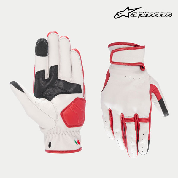 alpinestars/アルパインスターズ 3509624 DYNO LEATHER GLOVE Mサイズ 8005 ECRU RUBY RED 本革 プロテクター スマホ対応 ゴートレザー シンプル バイク グローブ 手袋 ソフト やわらかい スクリーンタッチ