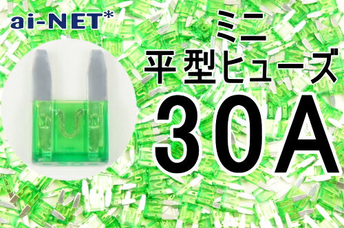 【ミニ平型ヒューズ】車 バイク【30A】グリーン ミニブレードヒューズ 30アンペア【aiNET製】 あす楽対応 バイク好き ギフト