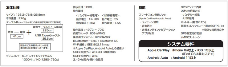 6月末発売予定 TANAX/タナックス スマートライドモニター AIO-5 Play 多機能 5インチ タッチパネル 通知 音楽 ナビ GPS Apple CarPlay USB 給電 カクツキなし 60FPS 防水 メッセージ通知 アンテナ 内蔵 楽天お買い物マラソン 開催 3