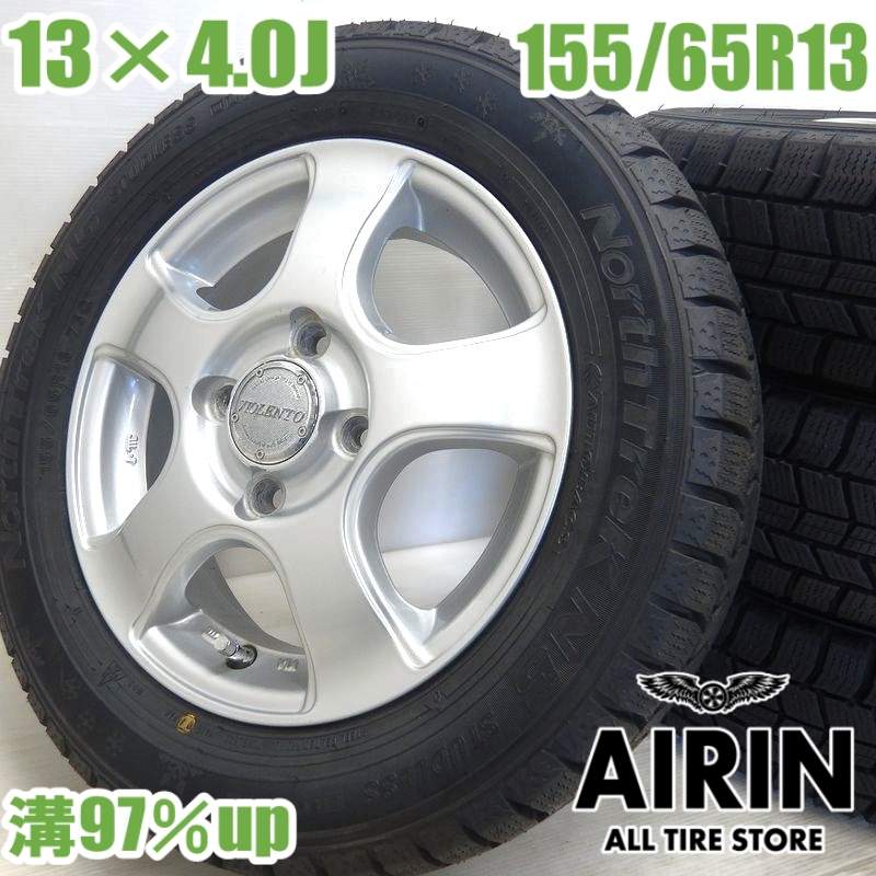 【マラソン限定 ポイント10倍】中古 155/65R13 タイヤホイール 4本セットAUTOBACS NorthTrek N5 VIOLENTO タイヤホイールセットルークス アルト キャロル モコ セルボ MRワゴン などにタイヤ ホイール 13インチ スタッドレスタイヤ