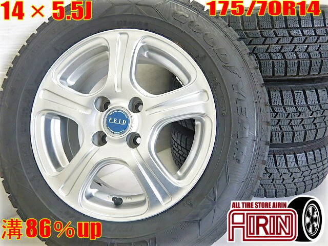 【マラソン限定ポイント10倍 16日まで】中古 175/70R14 タイヤホイール 4本セットGOODYEAR ICE NAVI6 FEID タイヤホイールセットヴィッツ ハイブリッド カローラアクシオ ヤリス ウイングロード ラティオ などタイヤ ホイール 14インチ スタッドレスタイヤ