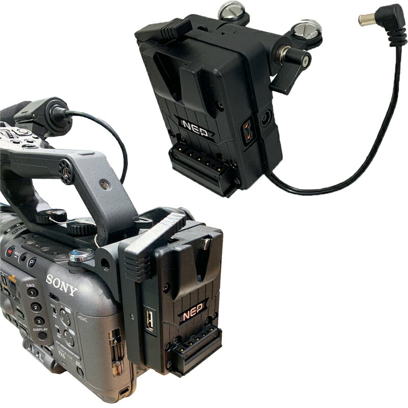 SONY FX6用 Vマウントプレート 通常BP-Uバッテリーで駆動するFXカメラをVマウント駆動にするプレート SONY FX6用をVマウント駆動するためのプレート BP-Uバッテリーと併用使用が可能(Vマウントバッテリーが断になった際にBP-Uバッテリーがバックアップバッテリーになります) パワータップスルー出力付 USB Aタイプ(DC5V 2A)出力付 バッテリーワーニング機能付(残量が少なくなった際にLED赤点滅で注意喚起します) サイズ：(H)86+突起11mm × (W)68+突起24mm × (D)90mm 重量：347g