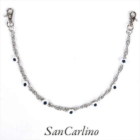 【CLEARANCE 2024】San Carlino サン・カルリーノ BLUE DAZE ウォレットチェーンxブートニエール(フラワーモチーフ)コラボデザイン Bianco ユニセックス 男女兼用 全4色