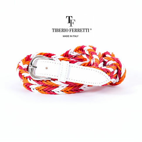 ティベリオフェレッティ TIBERIO FERRETTI ティベリオフェレッティ officina TIBERIO FERRETTI コットンロープベルト 9842 （ホワイトxオレンジxレッド）