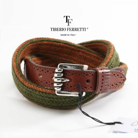 メッシュベルト 【楽天スーパーセール】TIBERIO FERRETTI ティベリオフェレッティ officina TIBERIO FERRETTI ウールメッシュベルト MOD1343 (オリーブxブラウン)全3色