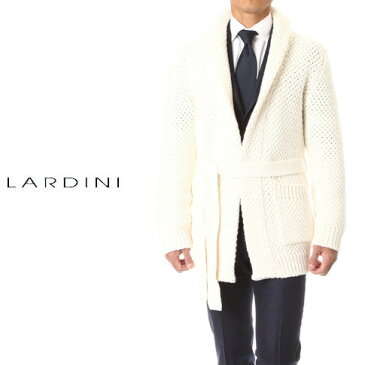 【残り僅か冬の目玉セール】【秋冬OUTLET】ラルディーニ LARDINI ラルディーニ ウール ソリッド ニットガウン ベルテッドショールカラーニットガウン ホワイト 47023-100