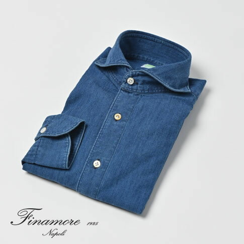 フィナモレ セルジオ コットン シャツ / Finamore SERGIO 定番ダンガリーシャツ ウォッシュド インディゴブルー カッタウェイ スリムフィット TOKYO 043985-c0156-01