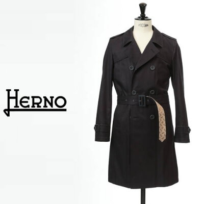 【楽天スーパーセール】HERNO / ヘルノ メンズ モノグラム コットン ダブル トレンチコート スプリングコート Rain Collection ブラック IM0234U-9300