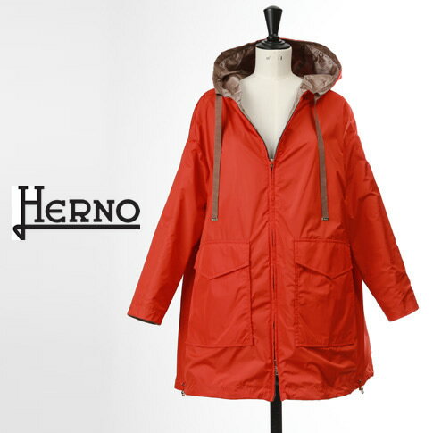 HERNO / ヘルノ レディース リバーシブル コート モノグラム柄 オレンジxベージュ GC0276D-2600