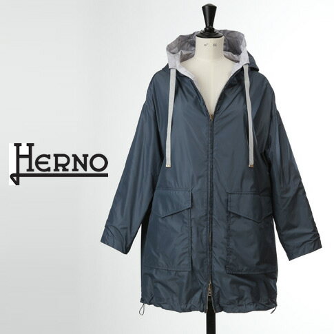 HERNO / ヘルノ レディース リバーシブル コート モノグラム柄 ブルーxシルバー GC0276D-9401