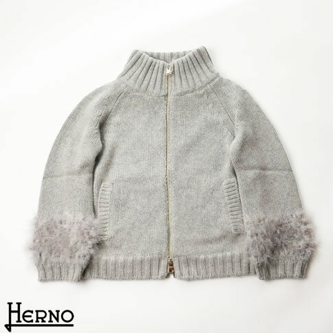 HERNO ヘルノ レディース HERNO RESORT ニット カーディガン ファーカフス ジップアップセーター ライトグレー mc004dr-9406