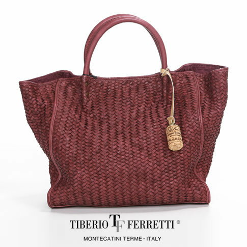 数量限定入荷 officina TIBERIO FERRETTI / オフィチーナ ティベリオフェレッティ a spiga intrecciato トートバッグ＆ショルダーバッグ 2WAYバッグ イントレチャート（レザーメッシュ）レザーバッグ パープル borsa-purple