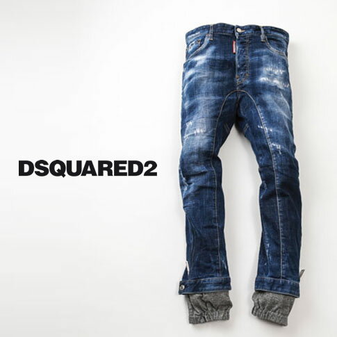 ディースクエアード メンズ 超レアデザイン DSQUARED2 TIDY BIKER JEAN レイヤード ダメージ＆リペア デニムパンツ スリム スキニー ストレッチ s74lb0859-470