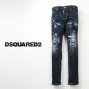 DSQUARED2 ディースクエアード ジーンズ メンズ SKATER JEAN スタッズ＆ダメージ＆レザー＆リペア＆ペイント デニムパンツ スリム スーパーストレッチ s74lb0924-470