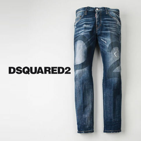 ディースクエアード DSQUARED2 SKATER JEAN D2ロゴ ダメージ＆リペア加工 スリムテーパードデニムパンツ MEDIUM D2 WASH SKATER JEANS S74LB1169