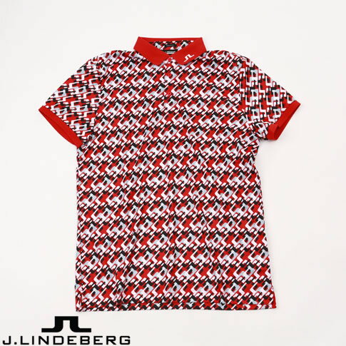 J.LINDEBERG GOLF ジェイリンドバーグ ゴルフ ポロシャツ ウエーブブリッジxバックブリッジ KV Regular Fit Print Polo G137 Micro Bridge Cherry 071-29843-064