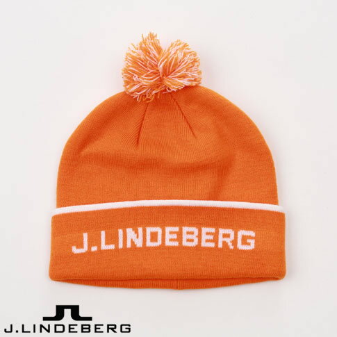 【あす楽】【送料無料！】J.LINDEBERG GOLF（ジェイリンドバーグ ゴルフ）Stripe Beanie メンズ ニット帽 J.LINDEBERGロゴ ジャガード ニットキャップ オレンジ系(034) 073-59940-034