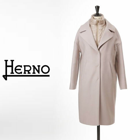 ヘルノ チェスターコート レディース 【全品送料無料】HERNO / ヘルノ レディース チェスターコートxダウン 切り替え 2WAY レイヤード ECOWOOL ＆ NYLON ULTRALIGHT コート シャンティ ライトベージュ gc000414d-1985