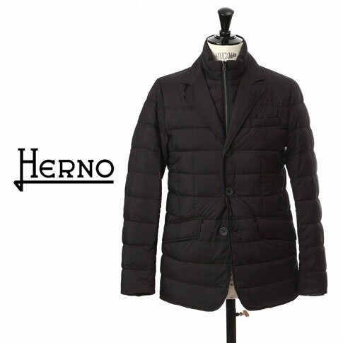 HERNO / ヘルノ メンズ シングル ダウンジャケット 撥水ナイロン ストレッチ 2WAY ブラック LEGEND la Giacca PI001ULE 19288 9300