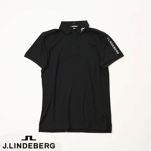 J.LINDEBERG GOLF（ジェイリンドバーグ ゴルフ）左袖J.LINDEBERG刺繍 x JLブリッジ刺繍 ポロシャツ TOUR TECH SLIM FIT POLO 4WAYストレッチ ブラック 071-28341-019