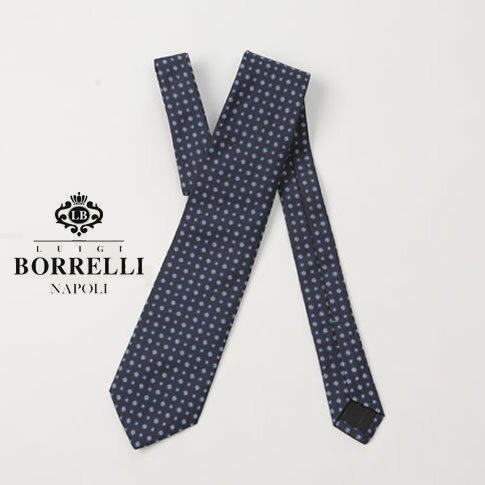 Luigi Borrelli ルイジ ボレッリ ネクタイ 小紋柄 ジャガード 花柄xドット柄 ネイビー シルク100％ xw-nr95-cr59-07-70-1
