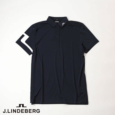 J.LINDEBERG GOLF（ジェイリンドバーグ ゴルフ）右袖JLブリッジ プリント ポロシャツ HEATH REGULAR FIT GOLF POLO 4WAYストレッチ ネイビー 071-21344-098