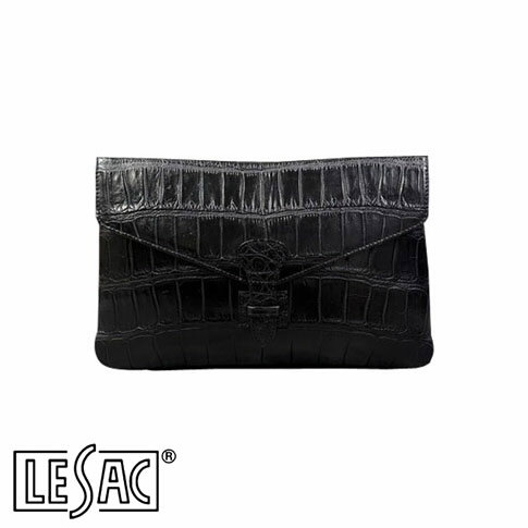 【送料無料／メイドインジャパン】LESAC（レザック）スモールクロコダイル 最高級革クロコダイル『ポロサス』 クラッチバッグ DITA - BLACK/ブラック dita-black