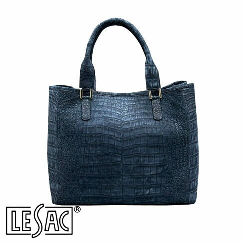 【送料無料／メイドインジャパン】LESAC（レザック）クロコダイル トートバッグ ヌバック仕上げ メンズ レディース 本革 紺 ネイビー LUCCA lucca-navy
