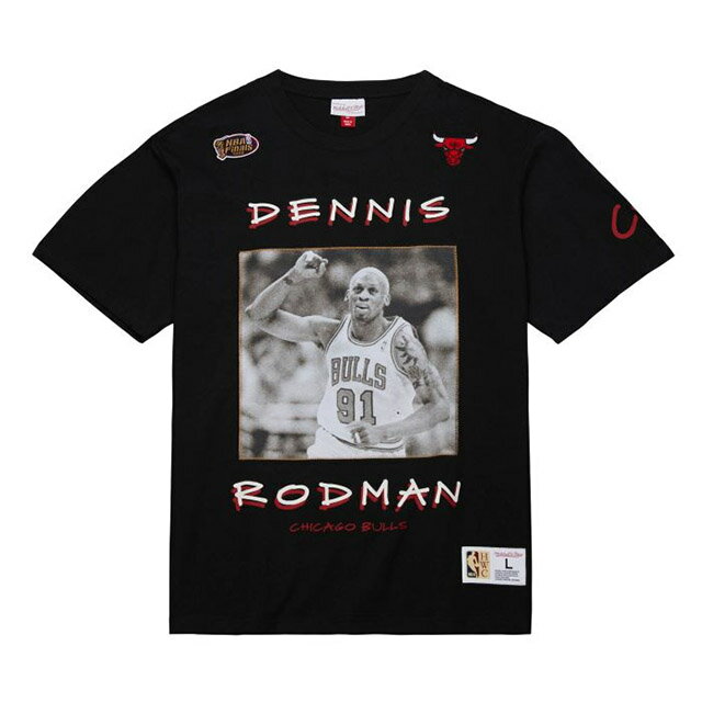 ミッチェル ネス Tシャツ デニス ロッドマン モデル HEAVYWEIGHT PREMIUM PLAYER T-SHIRT BLACK VINTAGE LOGO CHICAGO BULLS DENNIS RODMAN フィラデルフィア 76ERS