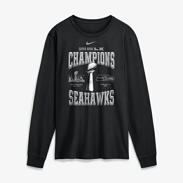 第60回スーパーボウル優勝記念 海外取寄 ナイキ シアトル シーホークス NFL SUPER BOWL LX CHAMPIONS LOCKER ROOM TROPHY COLLECTION LONG SLEEVE T-SHIRT BLACK NIKE SEATTLE SEAHAWKS SUPER BOWL LX / キャップ 帽子 26_2