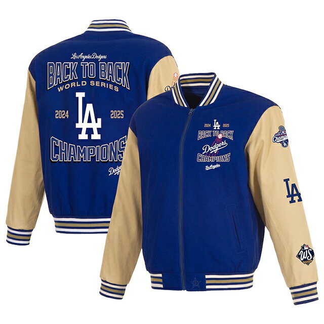 2025 ワールドシリーズチャンピオンモデル ロサンゼルス ドジャース ジャケット JH DESIGN BACK-TO-BACK WORLD SERIES CHAMPIONS TWILL FULL-ZIP JACKET ROYAL BLUE-TAN LOS ANGELES DODGERS