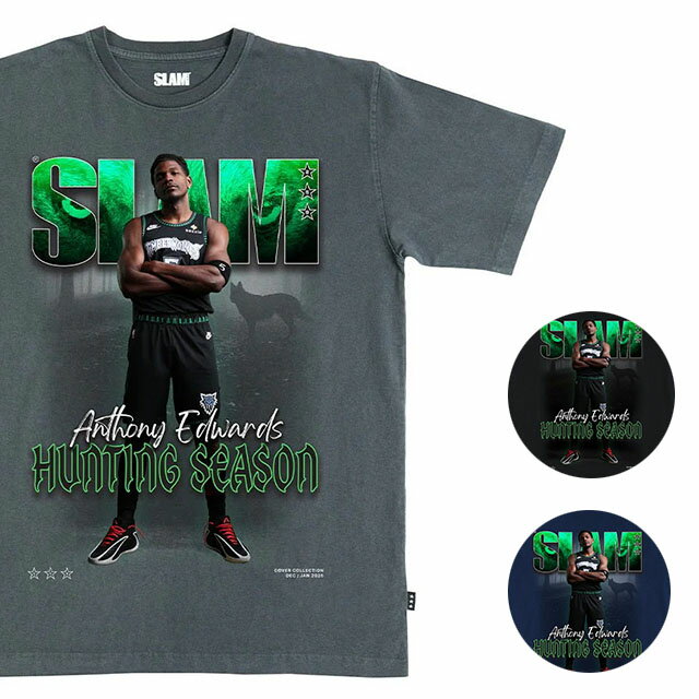 アンソニー エドワーズモデル スラム ミネソタ ティンバーウルブズ Tシャツ海外取寄 2026 SLAM COVER T-SHIRT MINNESOTA TIMBERWOLVES ANTHONY EDWARDS ブラック チャコール ネイビー