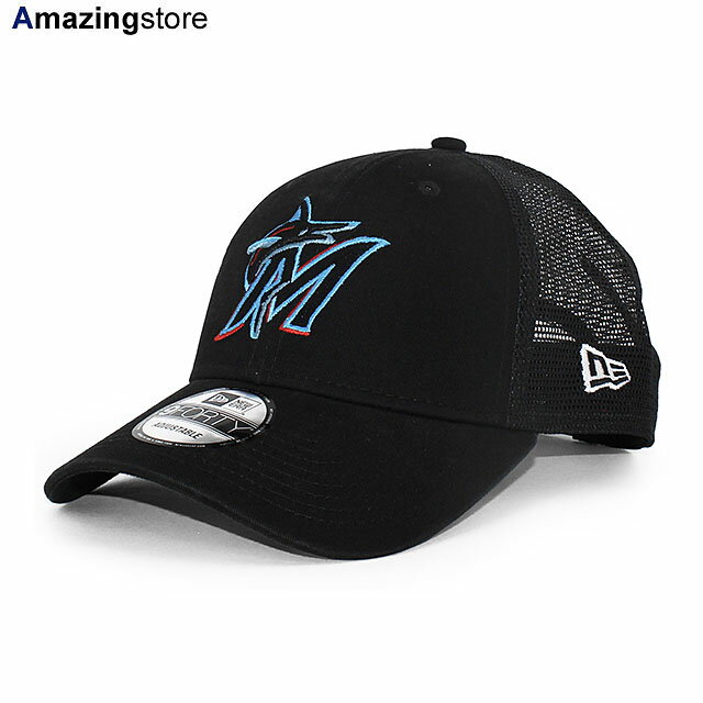 男女兼用 あす楽 ニューエラ 9FORTY メッシュキャップ マイアミ マーリンズ MLB TRUCKER MESH CAP BLACK NEW ERA MIAMI MARLINS 帽子 ブラック /BLK 23_8RE_0825