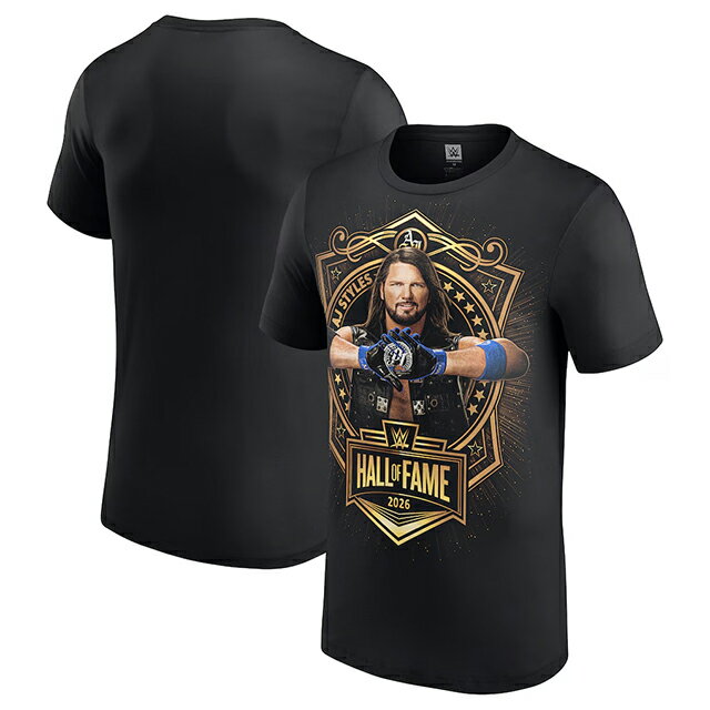 AJ スタイルズモデル 海外取寄 WWE AUTHENTIC Tシャツ HALL OF FAME 2026 INDUCTEE T-SHIRT BLACK AJ STYLES ロー スマックダウン RAW SMACKDOWN プロレス 帽子 メンズ レディース 男女兼用 TEE ティーシャツ ブラック