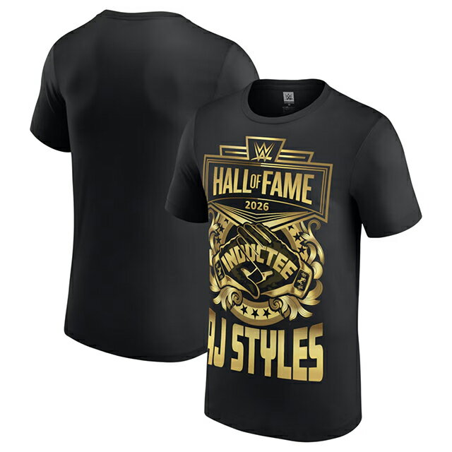 AJ スタイルズモデル 海外取寄 WWE AUTHENTIC Tシャツ HALL OF FAME 2026 INDUCTEE T-SHIRT BLACK AJ STYLES ロー スマックダウン RAW SMACKDOWN プロレス 帽子 メンズ レディース 男女兼用 TEE ティーシャツ ブラック