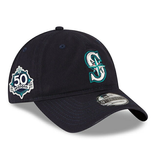 Rakuten - シアトル マリナーズ50周年記念モデル ニューエラ キャップ 9TWENTY MLB 50th ANNIVERSARY STRAPBACK CAP NAVY NEW ERA SEATTLE MARINERS 帽子 メンズ レディース 男女兼用 ネイビー LOW PROFILE ロープロファイル