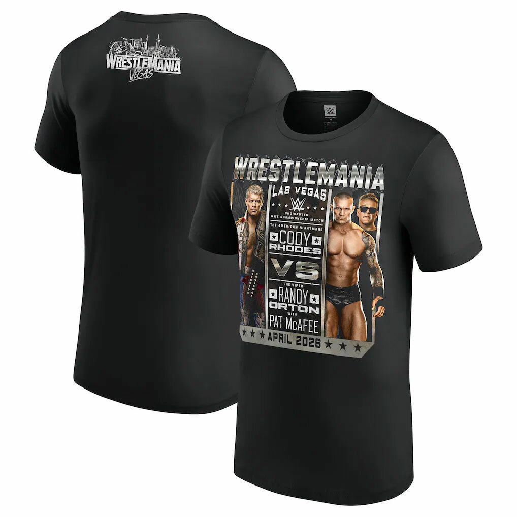 海外取寄 レッスルマニア42モデル コーディ ローデス vs ランディ オートン WWE AUTHENTIC Tシャツ MATCH T-SHIRT BLACK WRESTLEMANIA CODY RHODES RAND ORTON ロー スマックダウン RAW SMACKDOWN プロレス 帽子 メンズ レディース 男女兼用 TEE ティーシャツ ブラック
